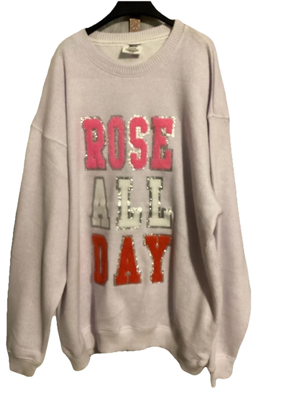 Fleece Sweatshirt Size M Raised Lettering Rose All Day Wine Lover’s Pullover